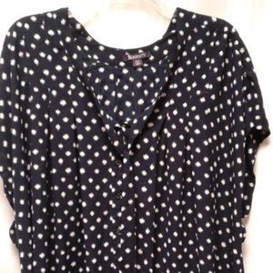 30W (5X) ROMANS NAVY BLUE  CAP SLEEVE BLOUSE W/WHI
